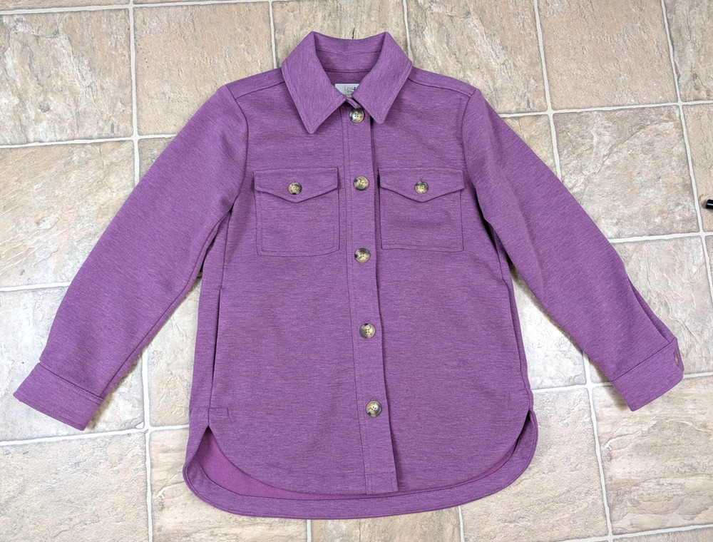 LOFT Petites sz XSP Shacket Jacket purple buttons long sleeves pockets 2882